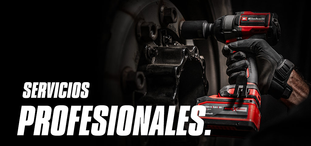 Close-up of a red cordless impact wrench being used on a wheel, with the text "Professional Services".